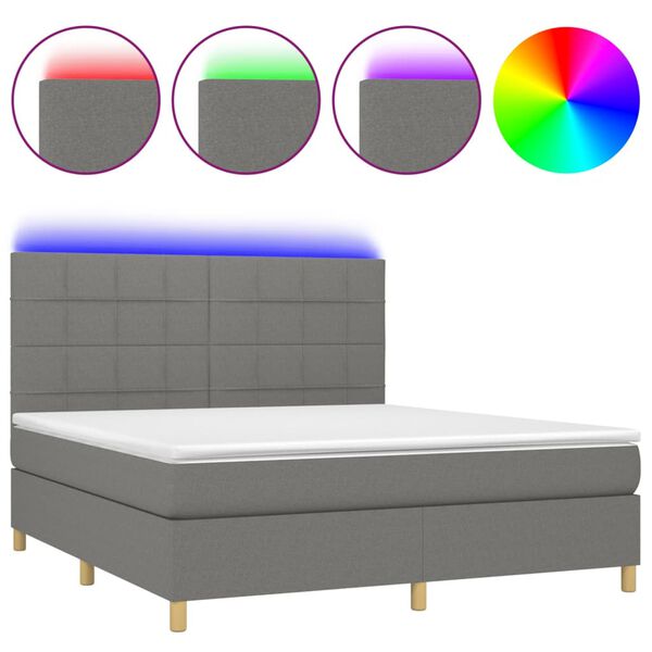 vidaXL Box spring postel s matrac&iacute; a LED tmavě &scaron;ed&aacute; 160x200 cm textil