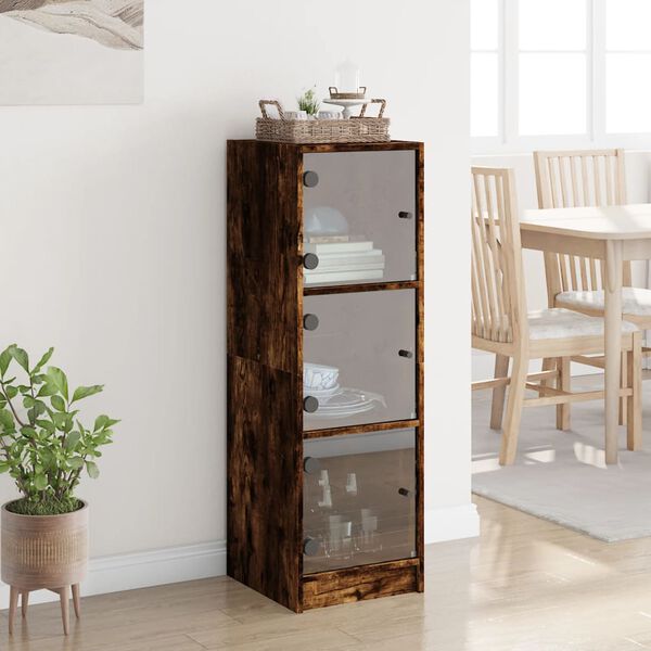 vidaXL Highboard se skleněn&yacute;mi dv&iacute;řky kouřov&yacute; dub 35 x 37 x 109 cm