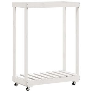 vidaXL Stojan na dřevo na kolečk&aacute;ch b&iacute;l&yacute; 76,5x40x108 cm masiv borovice
