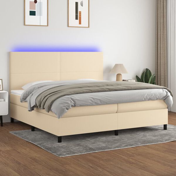 vidaXL Box spring postel s matrac&iacute; a LED kr&eacute;mov&aacute; 200x200 cm textil