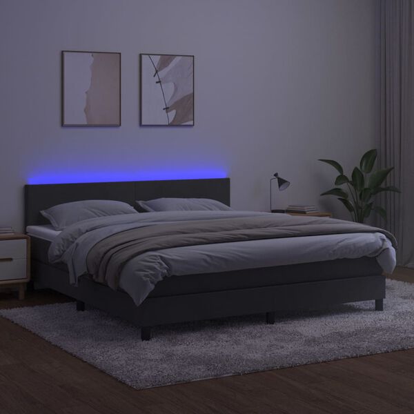 vidaXL Box spring postel s matrac&iacute; a LED tmavě &scaron;ed&aacute; 160x200 cm samet