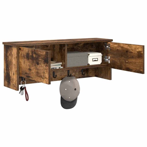 vidaXL N&aacute;stěnn&yacute; vě&scaron;&aacute;k na kab&aacute;ty s polic&iacute; Kouřov&yacute; dub 80 x 20 x 30 cm