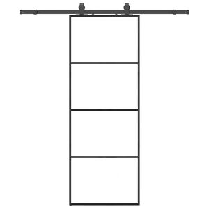 vidaXL Posuvn&eacute; dveře se sadou kov&aacute;n&iacute; čern&eacute; 76x205 cm ESG Glass