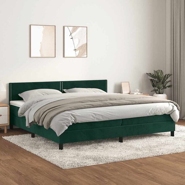 vidaXL Box spring postel s matrac&iacute; tmavě zelen&aacute; 200x200 cm samet