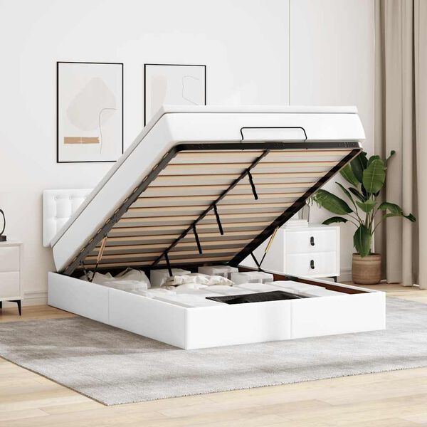 vidaXL Osmansk&yacute; r&aacute;m postele s matrac&iacute; b&iacute;l&yacute; 140x190cm uměl&aacute; kůže