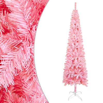 vidaXL Úzký vánoční stromek s LED a sadou koulí růžový 120 cm