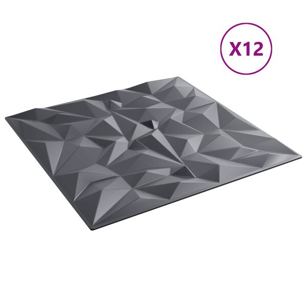 vidaXL N&aacute;stěnn&eacute; panely 12 pcs Ametystov&aacute; &scaron;ed&aacute; 50 x 50 cm XPS pěna