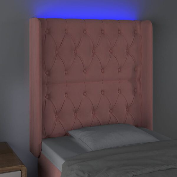 vidaXL Čelo postele s LED růžov&eacute; 83 x 16 x 118/128 cm samet
