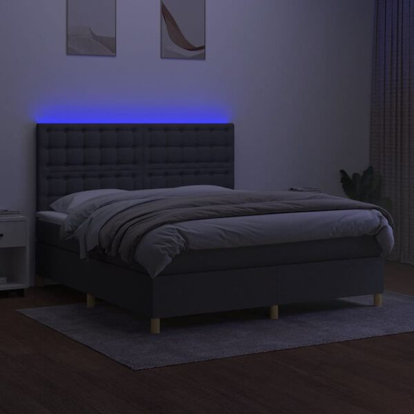 vidaXL Box spring postel s matrac&iacute; a LED tmavě &scaron;ed&aacute; 180x200 cm textil