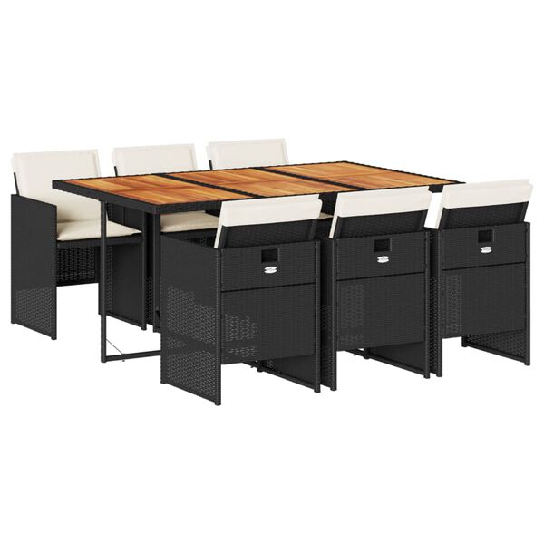 vidaXL 7d&iacute;ln&yacute; zahradn&iacute; j&iacute;deln&iacute; set s podu&scaron;kami čern&yacute; polyratan