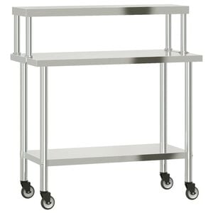 vidaXL Kuchyňsk&yacute; pracovn&iacute; stůl s horn&iacute; polic&iacute; 110 x 55 x 120 cm nerez