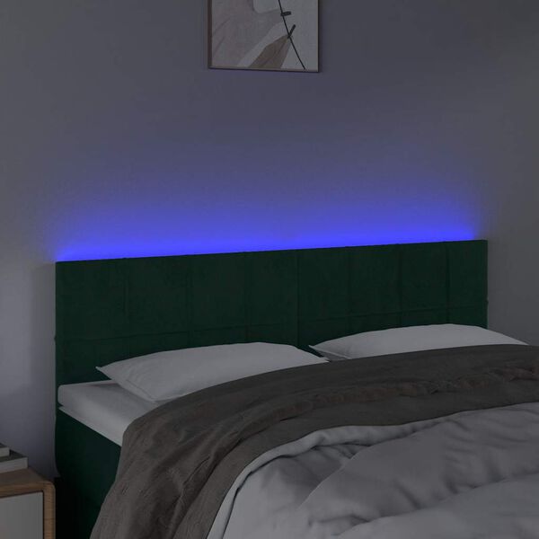 vidaXL Čelo postele s LED tmavě zelen&eacute; 144x5x78/88 cm samet