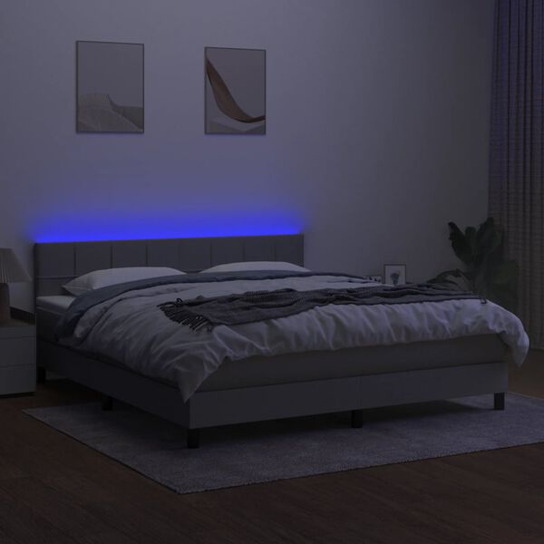 vidaXL Box spring postel s matrac&iacute; a LED světle &scaron;ed&aacute; 180x200 cm textil