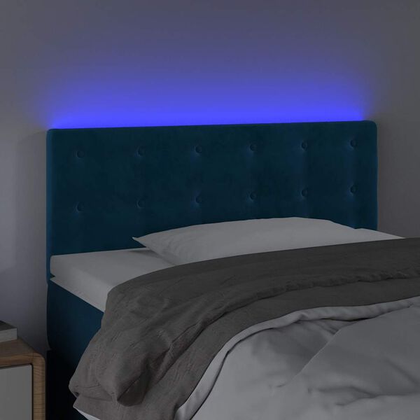 vidaXL Čelo postele s LED tmavě modr&eacute; 90x5x78/88 cm samet