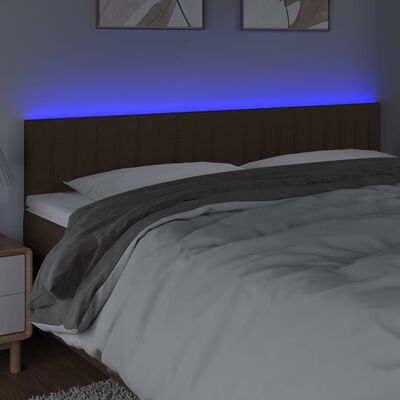 vidaXL Čelo postele s LED tmavě hnědé 200x5x78/88 cm textil