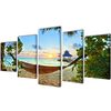 vidaXL Set ti&scaron;těn&yacute;ch obrazů na pl&aacute;tně pl&aacute;ž s houpac&iacute; s&iacute;t&iacute; 200 x 100 cm