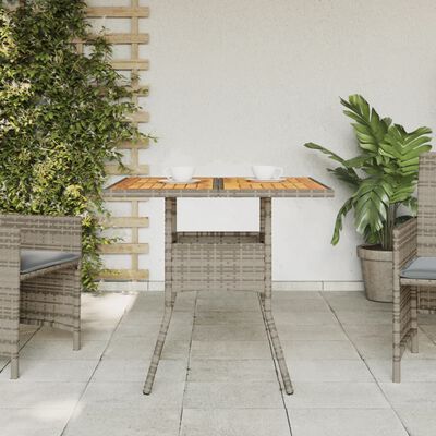 vidaXL Zahradní stůl s akáciovou deskou šedý 80 x 80 x 75 cm polyratan