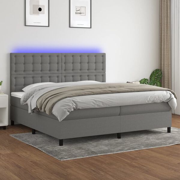vidaXL Box spring postel s matrac&iacute; a LED tmavě &scaron;ed&aacute; 200x200 cm textil