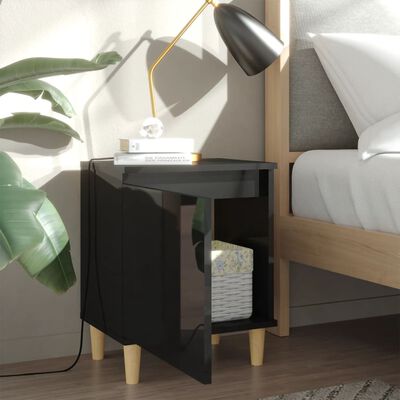 vidaXL Noční stolek masivní dřevěné nohy lesklý černý 40 x 30 x 50 cm