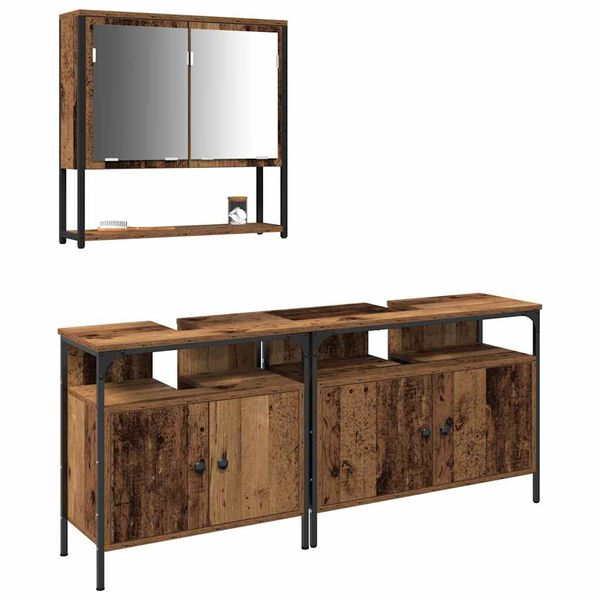 vidaXL Sada koupelnov&eacute;ho n&aacute;bytku s polic&iacute; 3 pcs Hněd&aacute; Kompozitn&iacute; dřevo