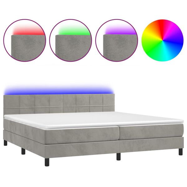 vidaXL Box spring postel s matrac&iacute; a LED světle &scaron;ed&aacute; 200x200 cm samet