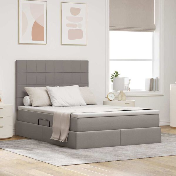 vidaXL Postel s &uacute;ložn&yacute;m prostorem a matrac&iacute; s čelo Taupe 140 x 190 cm
