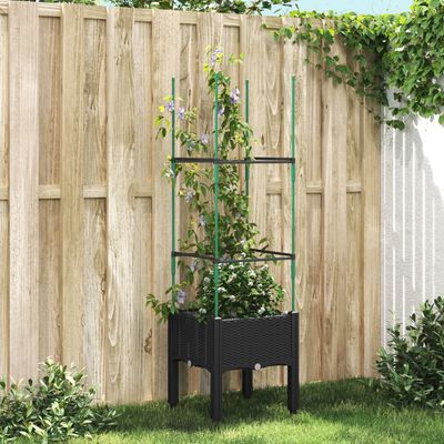 vidaXL Zahradní truhlík s treláží černý 40 x 40 x 142,5 cm PP