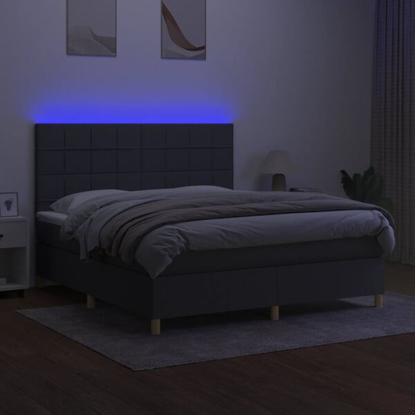 vidaXL Box spring postel s matrac&iacute; a LED tmavě &scaron;ed&aacute; 160x200 cm textil