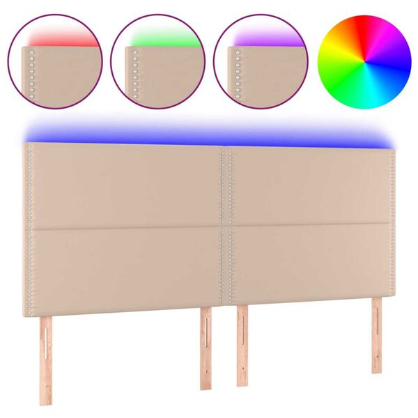vidaXL Čelo postele s LED cappuccino 160x5x118/128 cm uměl&aacute; kůže
