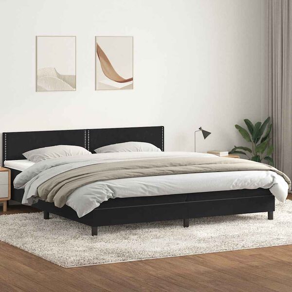 vidaXL Box spring postel s matrac&iacute; čern&aacute; 180x210 cm samet