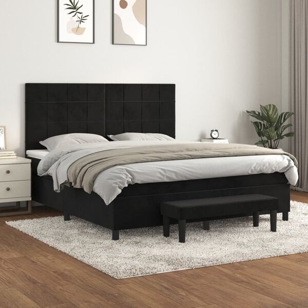 vidaXL Box spring postel s matrac&iacute; čern&aacute; 180x200 cm samet