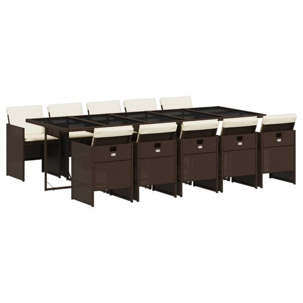 vidaXL 11d&iacute;ln&yacute; zahradn&iacute; j&iacute;deln&iacute; set s podu&scaron;kami hněd&yacute; polyratan