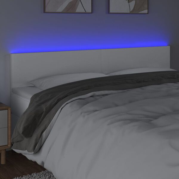 vidaXL Čelo postele s LED b&iacute;l&eacute; 160x5x78/88 cm uměl&aacute; kůže