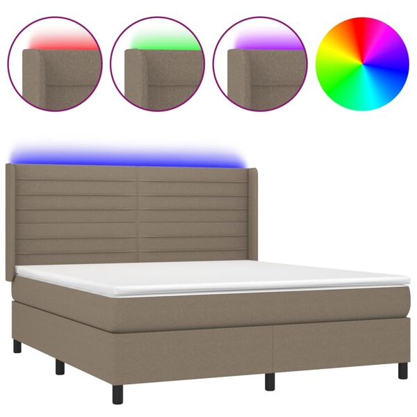 vidaXL Box spring postel s matrac&iacute; a LED taupe 180x200 cm textil