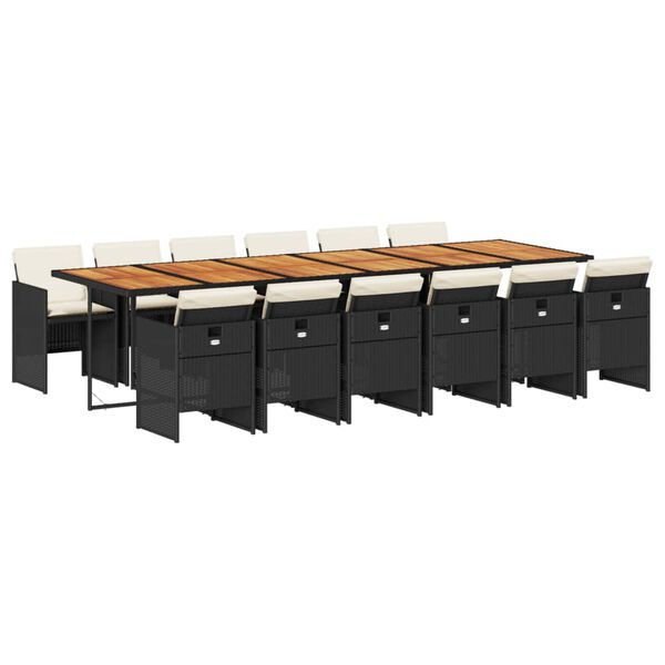 vidaXL 13d&iacute;ln&yacute; zahradn&iacute; j&iacute;deln&iacute; set s podu&scaron;kami čern&yacute; polyratan