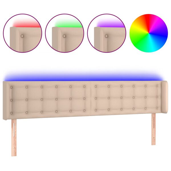 vidaXL Čelo postele s LED cappuccino 183 x 16 x 78/88 cm uměl&aacute; kůže
