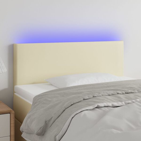 vidaXL Čelo postele s LED kr&eacute;mov&eacute; 90x5x78/88 cm uměl&aacute; kůže