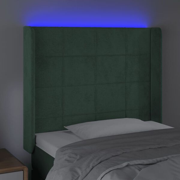 vidaXL Čelo postele s LED tmavě zelen&eacute; 93 x 16 x 118/128 cm samet