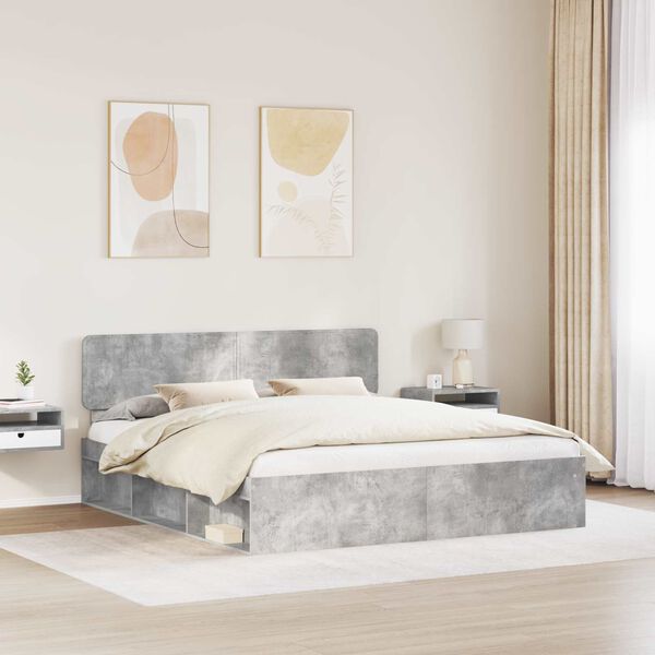 vidaXL R&aacute;m postele s čelo Beton 200 x 200 cm Masivn&iacute; borov&eacute; dřevo