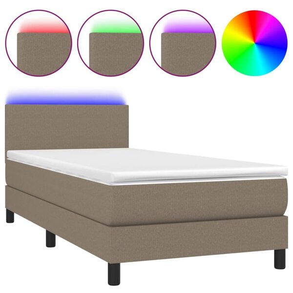 vidaXL Box spring postel s matrac&iacute; a LED taupe 90x200 cm textil