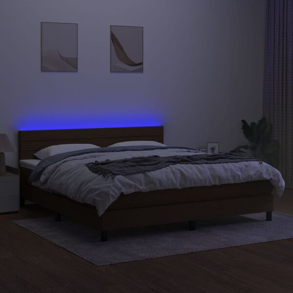 vidaXL Box spring postel s matrac&iacute; a LED tmavě hněd&aacute; 180x200 cm textil