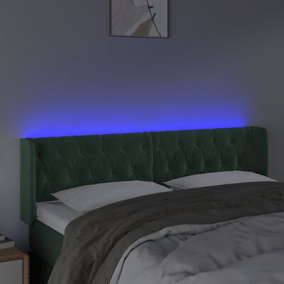 vidaXL Čelo postele s LED tmavě zelené 147 x 16 x 78/88 cm samet