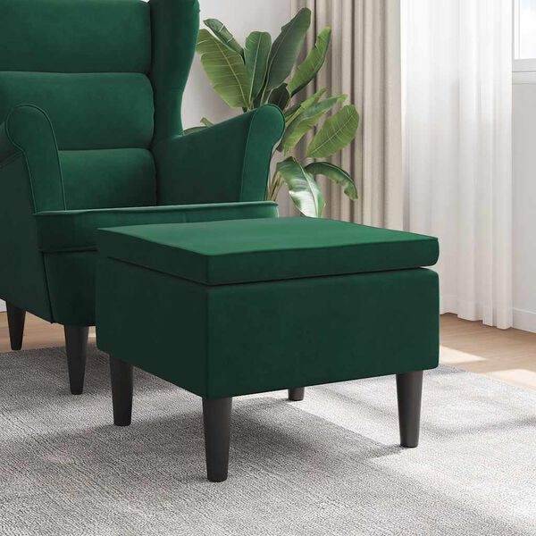 vidaXL Stolička s dřevěn&yacute;mi nohami tmavě zelen&aacute; samet