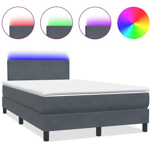 vidaXL Box spring postel s matrac&iacute; a LED tmavě &scaron;ed&aacute; 120x220 cm samet
