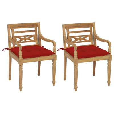 vidaXL Židle Batavia 2 ks s červenými poduškami masivní teakové dřevo