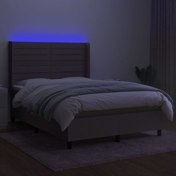 vidaXL Box spring postel s matrac&iacute; a LED taupe 140x190 cm textil