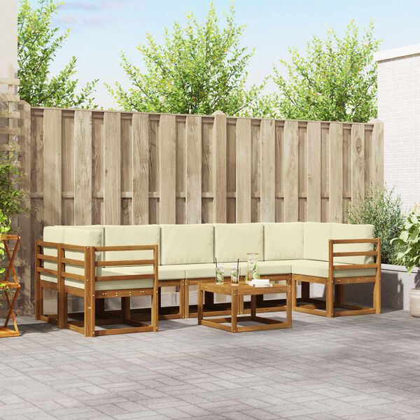 vidaXL Venkovn&iacute; pohovkov&aacute; souprava 8 pcs Přirozen&aacute; a Kr&eacute;mov&aacute;