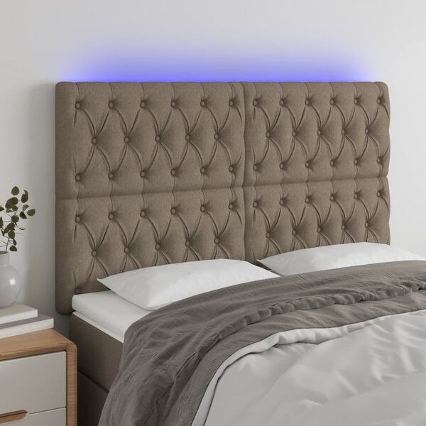 vidaXL Čelo postele s LED taupe 144x7x118/128 cm textil