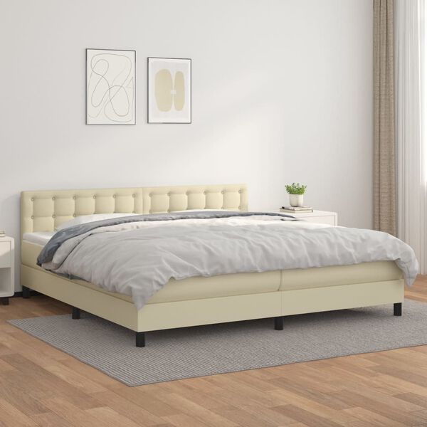 vidaXL Box spring postel s matrac&iacute; kr&eacute;mov&aacute; 200x200 cm uměl&aacute; kůže