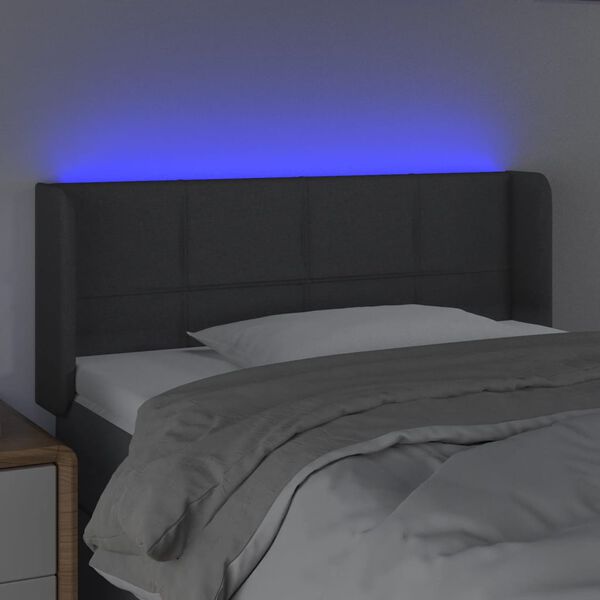 vidaXL Čelo postele s LED tmavě &scaron;ed&eacute; 93 x 16 x 78/88 cm textil